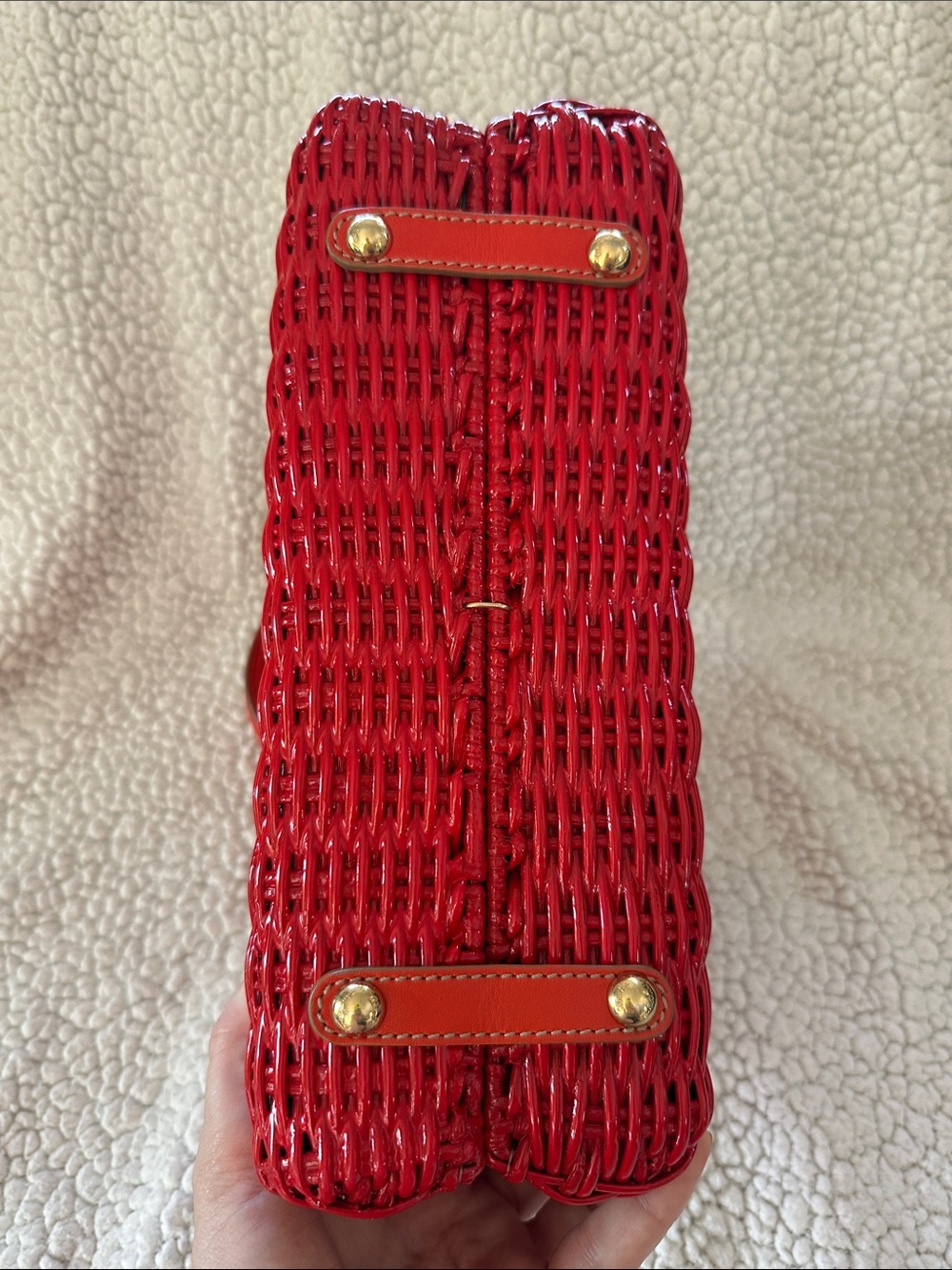 Salvatore Ferragamo Gancini Red Woven Rattan Basket Top-Handle Satchel with CoA - Picture 12 of 16